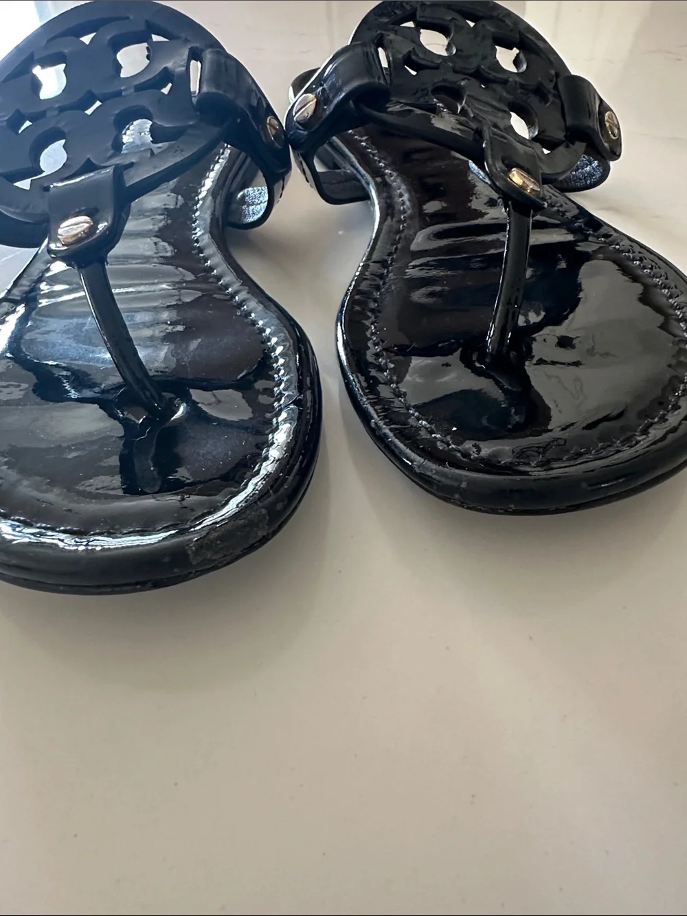 Tory Burch Miller Sandals Patent Black Size 6 1/2